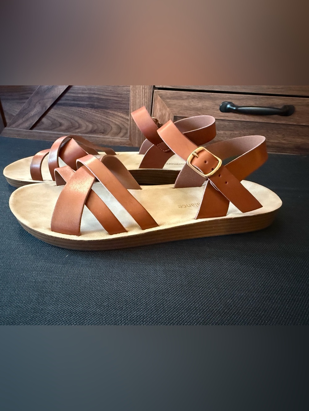 Women's Strappy Tan Leather Buckle Sandals